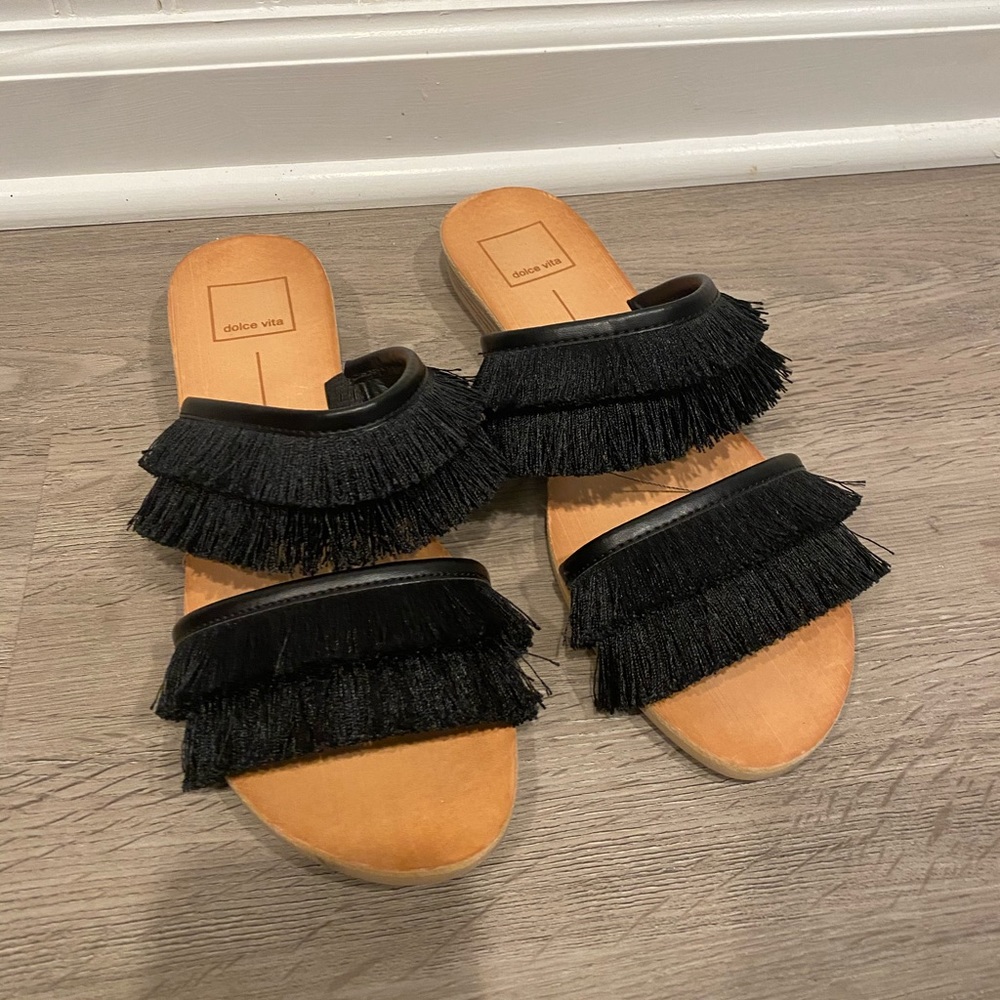 Dolce Vita Black Fringe Sandals